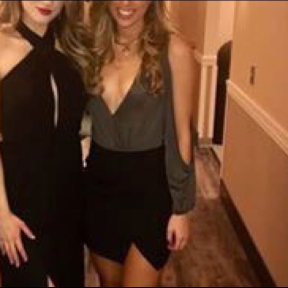 Low cut body suit with cut out arms